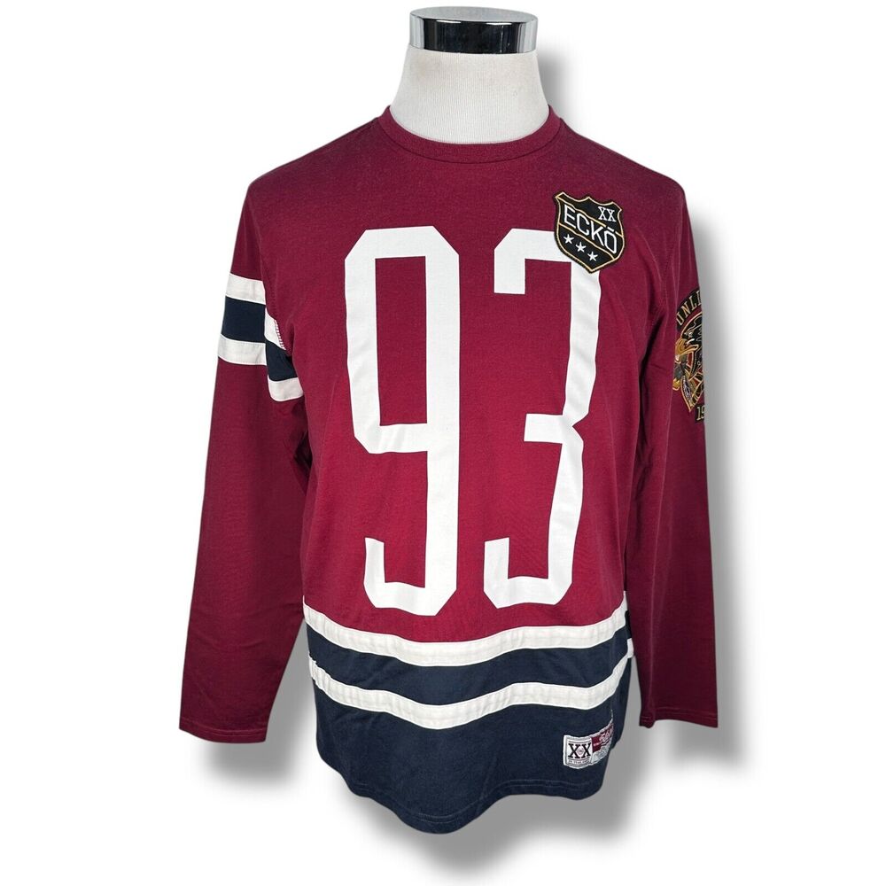 Ecko‎ Unltd 93 Heavyweight T-Shirt Mens Large Y2K Red Long Sleeve Hockey Jersey